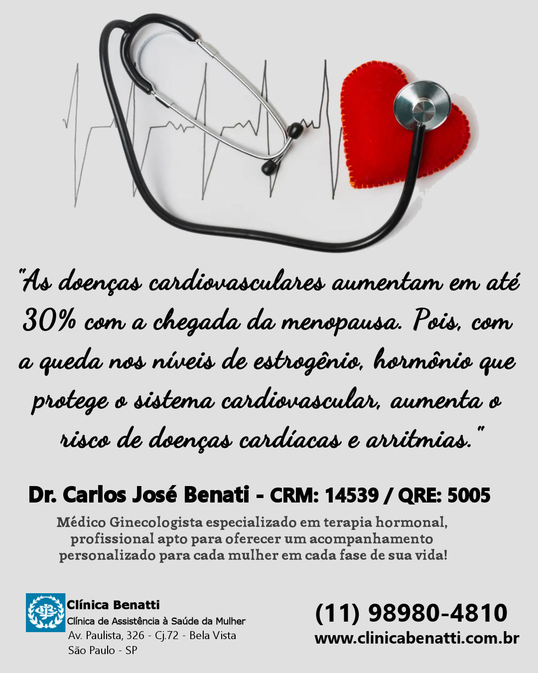As doenças cardiovasculares aumentam em até 30% com a chegada da menopausa. Pois, com a queda nos níveis de estrogênio, hormônio que protege o sistema cardiovascular, aumenta o risco de doenças cardíacas e arritmias
