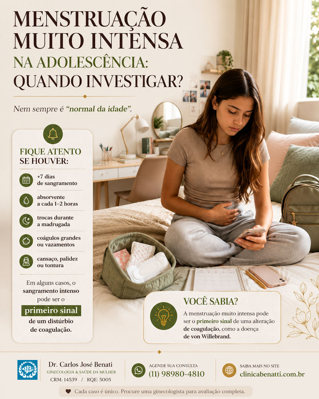 Menstruação muito intensa na adolescência e sinais que merecem investigação