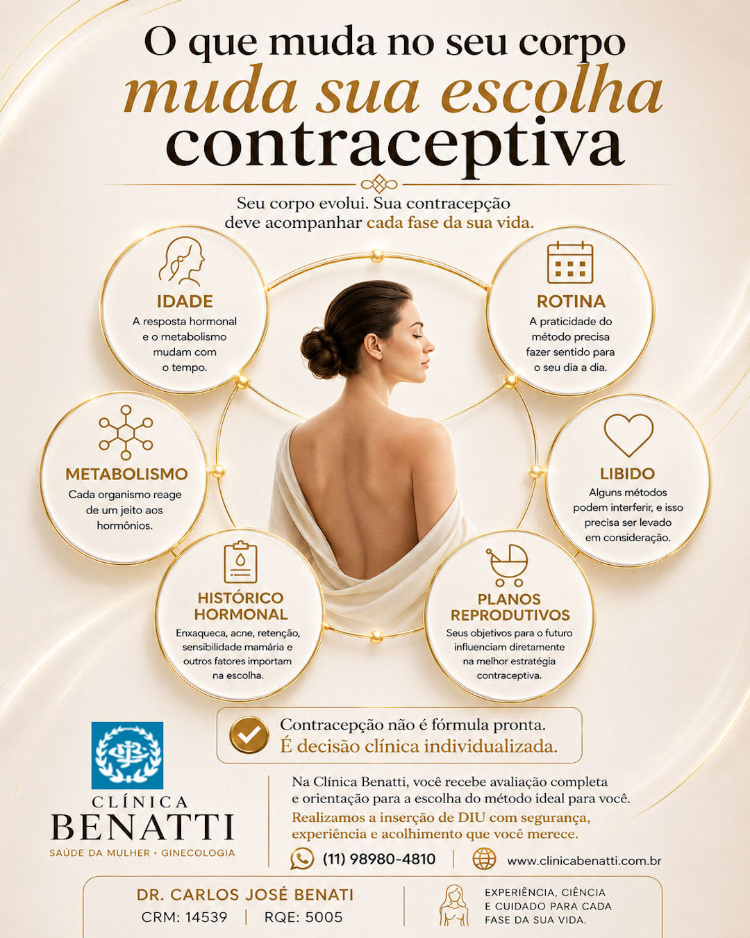 Mulher avaliando a escolha do método contraceptivo de acordo com seu momento de vida