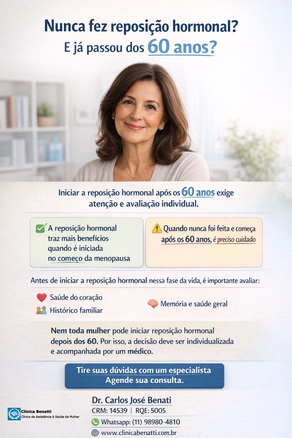 Reposição hormonal após os 60 anos: quando ela é segura?